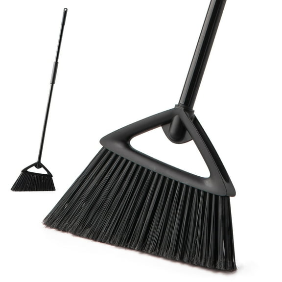 Heavy Duty Angled Broom for Outdoor/Indoor Use for Sweeping Patio, Garage, Stiff Bristles & Adjustable 59.8" Handle, Black