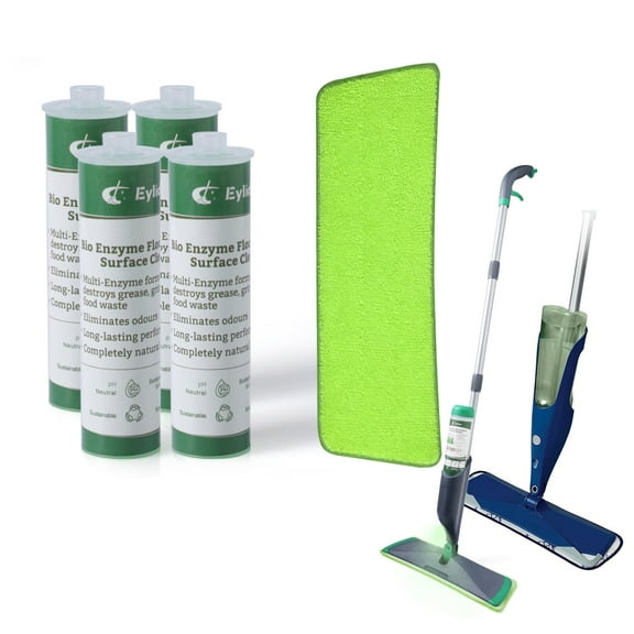 Eyliden Bio-Enzyme Floor Cleaner 1 Pack of 4, and Microfiber Mop Replacement Pads 17inch Compatible for Bona Microfiber and Spray Mops