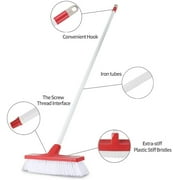 Eyliden Broom Push Broom with Long Handle Deck Scrub Brush for Home Cleaning Bathroom Shower Tile Floor Driveway Garage Patio Carpet Outdoor (Red)