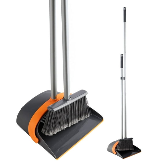 Eyliden Broom and Dust Pan Set Light Weight with Long Handle for Home Cleaning, Orange