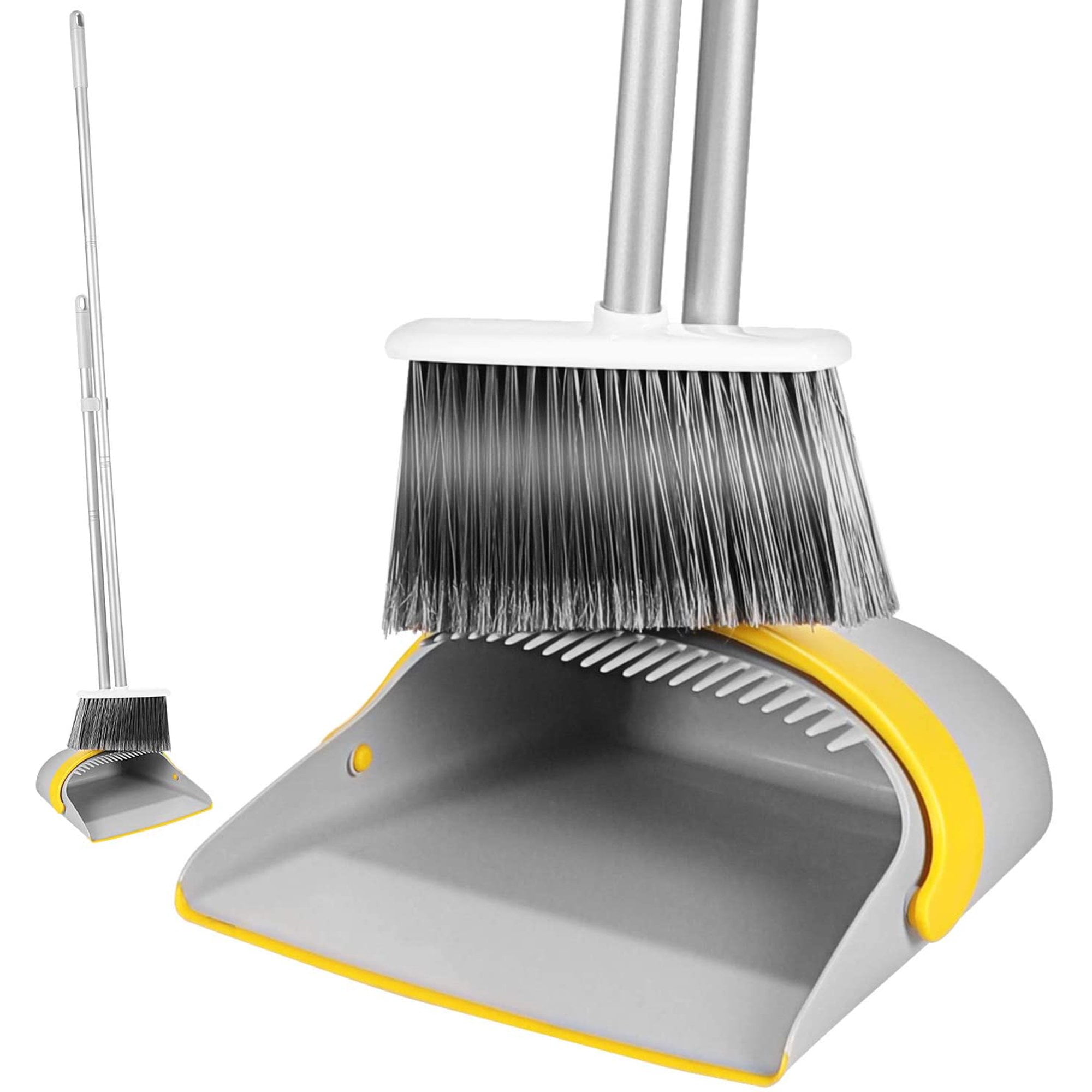Almcmy Broom and Dustpan Set, 47 Long Handle Dust Pan and Broom Combo,  Upright Standing Dustpan with Self-Cleaning Teeth, Stand Up Broom and  Dustpan