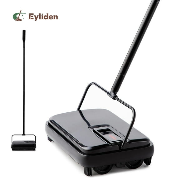 Eyliden Lightweight Hand Push Carpet Sweeper, Non Electric Easy Manual Sweeping & Broom Only for Carpet Cleaning,  Black