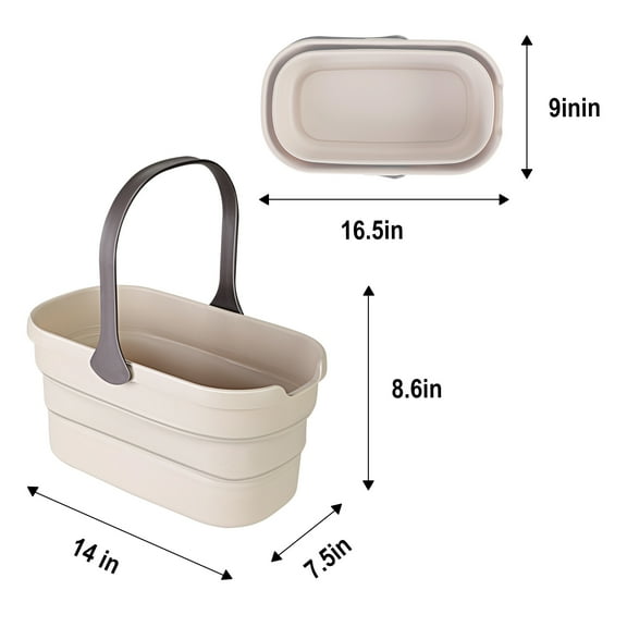 Eyliden Collapsible Plastic Bucket with Handle Grip for Mop Cleaning Washing Fit Sponge, Flat, Cotton Mop, Beige Color
