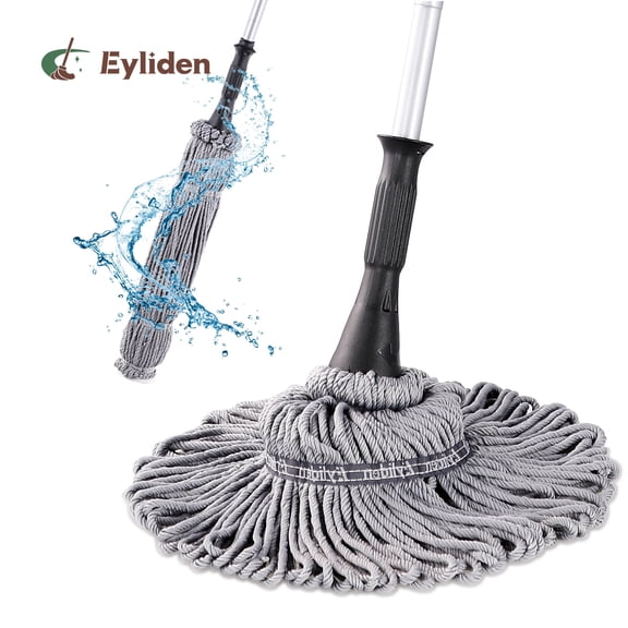 Eyliden Cotton Twist Mop with Washable and Reusable 2 Heads, 57.5 in Long, Gray Color