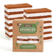 Eyliden  Dual-Sided Natural Cellulose Sponges - Coconut Fiber Scrub for Dishes, 12 Pack