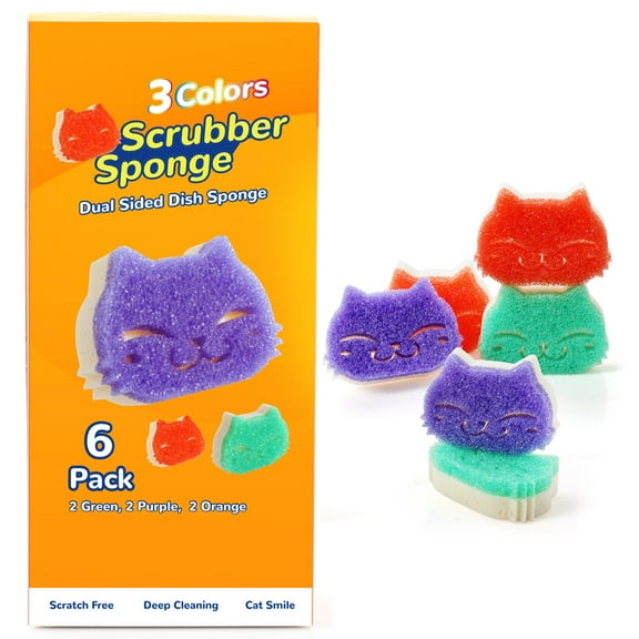 Eyliden Kitchen Scrubber Sponge for Dishes, Dual-Sided, Gift Box Set with 6pcs, Unscented