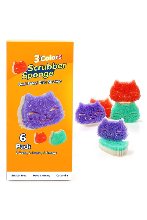 Kitchen Scrubber Sponge for Dishes, Dual-Sided, Gift Box Set with 6pcs, Unscented