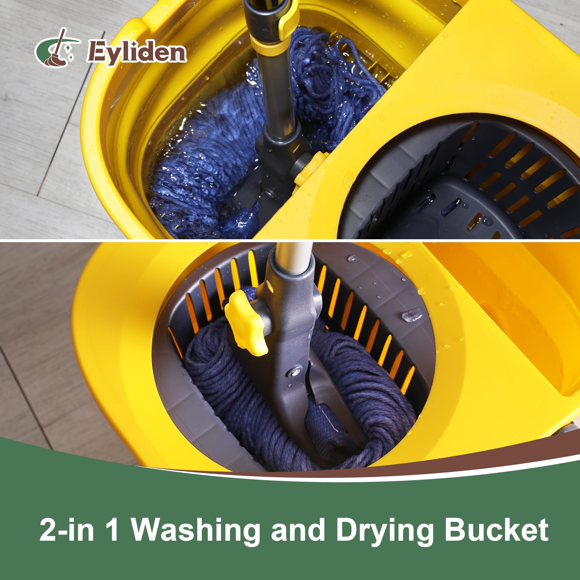 Eyliden Collapsible Mop Bucket with Wringer Set with Wheels for Home, Industrial Use, Yellow