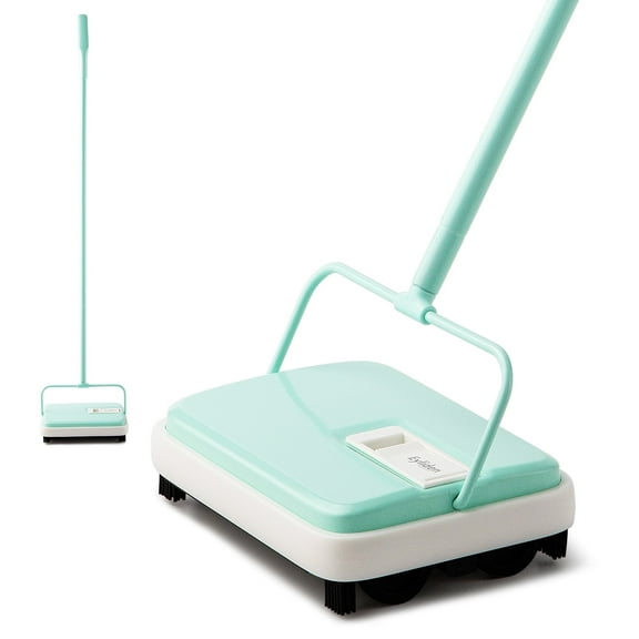 Eyliden Hand Push Carpet Sweeper, Manual Rug Broom with Brush, Non electric, Green