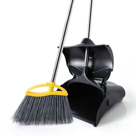 Eyliden Heavy-Duty Broom and Dustpan Set Outdoor Commercial Perfect for Courtyard Garage Lobby Black