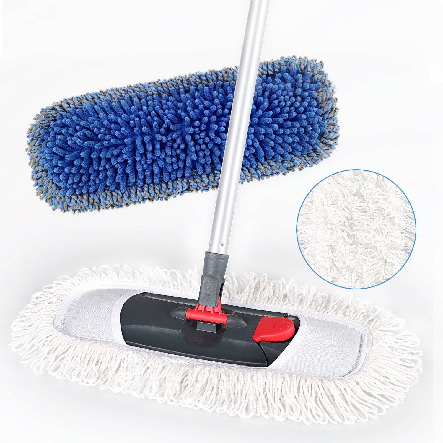 CQT Commercial Flat Microfiber Floor Mop Cleaning System 24 Inch Wet Dry  and Dust Hardwood with 4 Washable Pads Cleaner for Laminate Tile Stainless