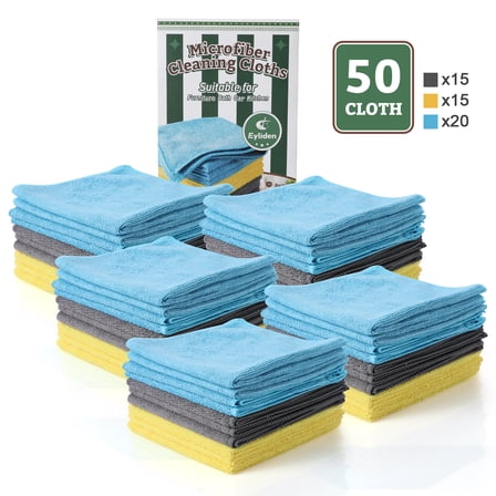 Eyliden Microfiber Resuable Cleaning Cloths Pads, 5 Pack of 10 with 3 Color, 50 Count