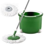 Eyliden Microfiber Spin Mop System with 2 Pads for Dry, Dust Floor Cleaning, Green