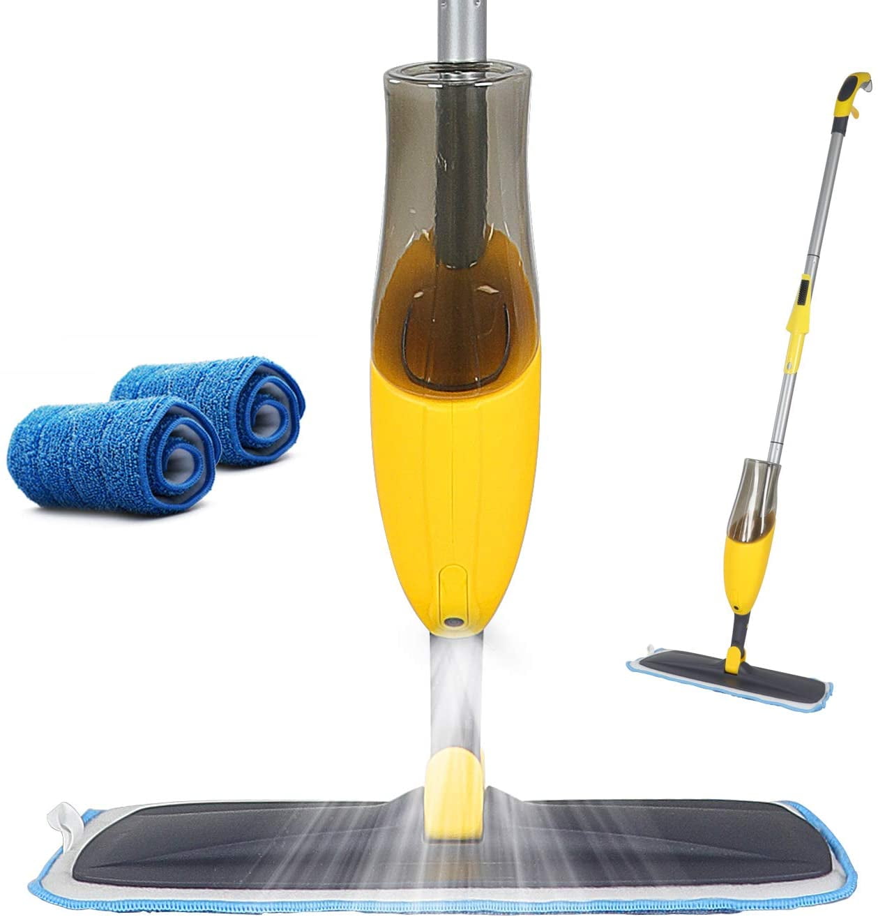 Eyliden Microfiber Spray Mop , 2 Washable Mop Pad for  Home Kitchen Floor Cleaning Wet and Dry Easy Wring 600ml (Yellow)