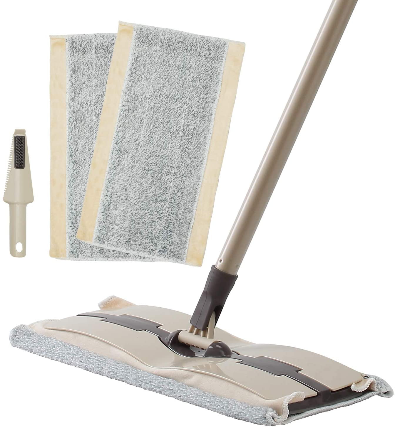 Eyliden Mop for Floor Cleaning, 2pcs Microfiber Washable Pads Great Cleaner for Tile, Hardwood and Laminate, 360 Dry & Wet Reusable Microfiber Mops with Extender Handle and Dirt Removal Scraper