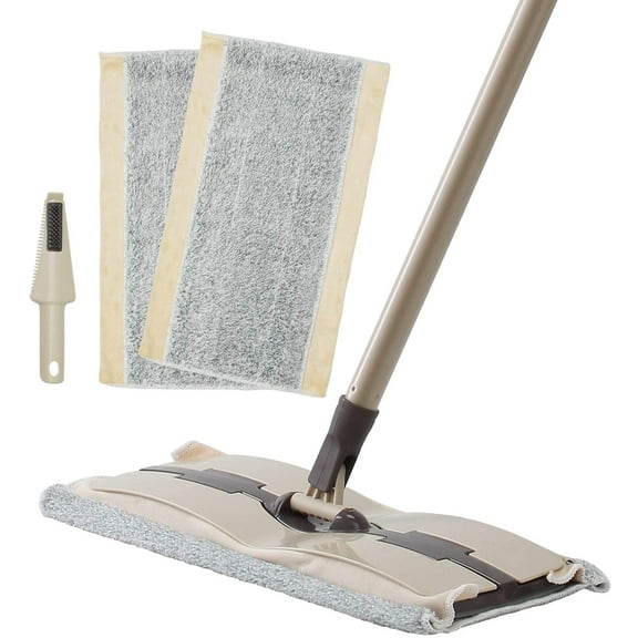 Eyliden Mop for Floor Cleaning, 2pcs Microfiber Washable Pads Great Cleaner for Tile, Hardwood and Laminate, 360° Dry & Wet Reusable Microfiber Mops with Extender Handle and Dirt Removal Scraper