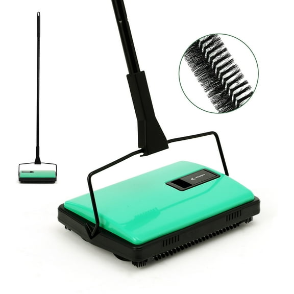 Eyliden New Upgrade Manual Carpet Sweeper with Extra Replaceable Roller Brush, L size, Green