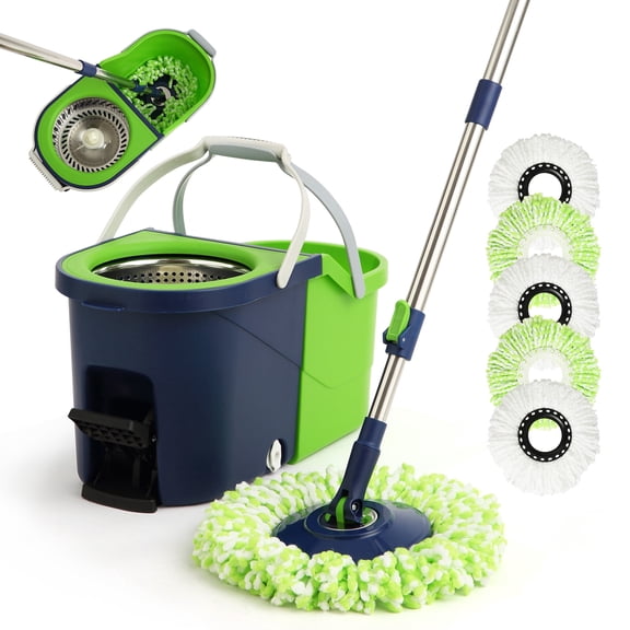 Eyliden Spin Mop and Bucket System with Wringer, Floor Mop Set with 5 Mop Heads