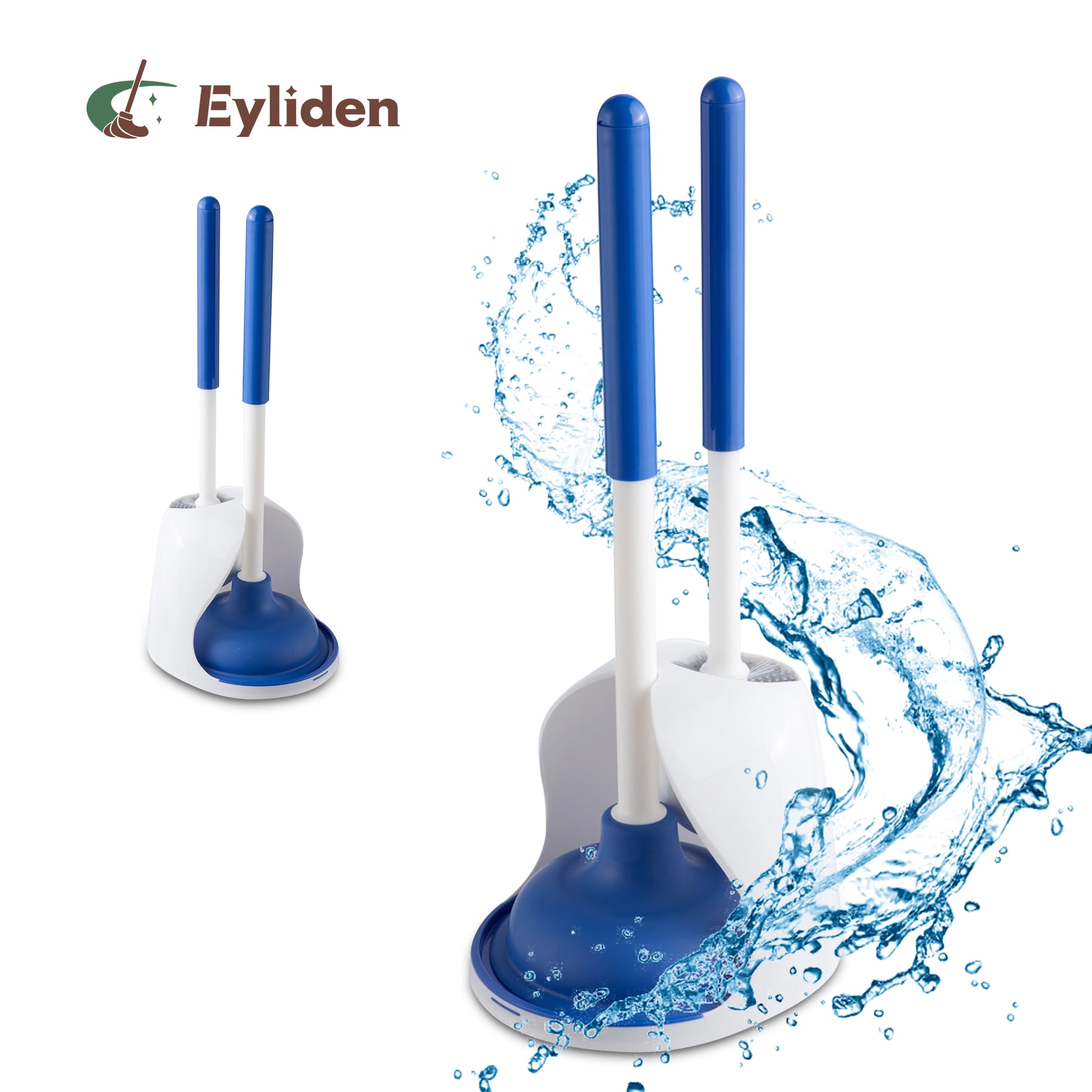 Eyliden Toilet Brush and Plunger Set for Toilet Cleaning, Brush with Base, Blue, 2 Count