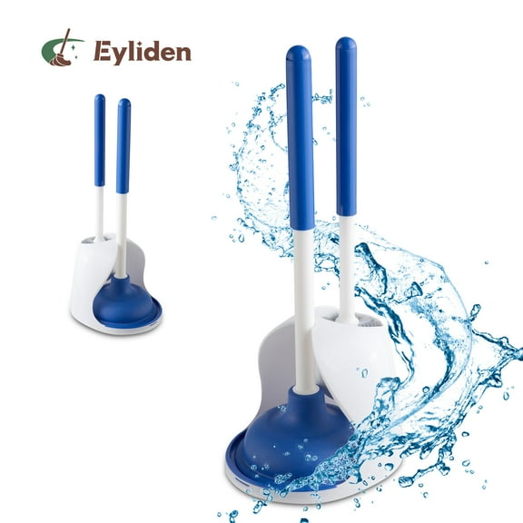 Eyliden Toilet Brush and Plunger Set for Toilet Cleaning, Brush with Base, Blue, 2 Count