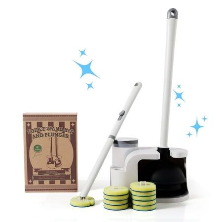 Eyliden Toilet Scrubber Brush and Plunger Combo with 10 Disposal Refills for Bathroom, White