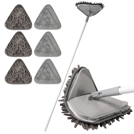 Eyliden Wall Cleaner Mop with Long Handle, Baseboard Cleaner with Squeegee, Total 6 Pads