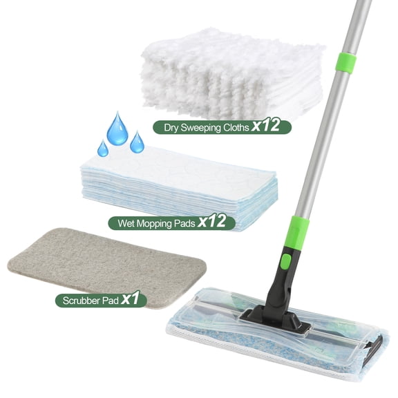 Eyliden Wet and Dry Scrubber Mop Deluxe Kit, Including 25pcs Pads