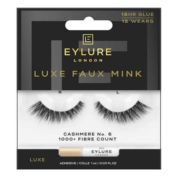 Eylure Luxe Cashmere No. 6 Faux Mink Eyelashes, Black, 1 Pair