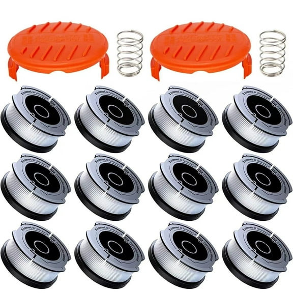 Eyoloty AF-100 String Trimmer Spool Replacement for Black and Decker 30ft 0.065" Refills Line Auto Feed Single Weed Eater,GH600 GH900 Edger with RC-100-P Spool Cap Covers (12 Spools, 2 Cap,2 Spring)