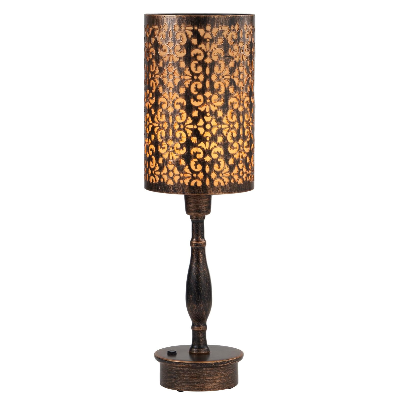 Eyotto 16.3" Rechargeable Cordless Table Lamp Touch Control 3-Way Dimmable Antique Bronze Metal Nightstand Lamp for Home Bedroom Dining Room Table Decor LED Bulb Included, Phoenix Pattern