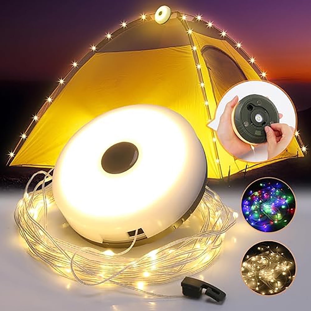 Eyotto 2 in 1 Camping String Lights, 32.8ft Outdoor String Light with RGB & Warm Lighting Color, USB Rechargeable LED Outdoor Camping Light Flashlight for Tent Camping Hiking Mountaining Picnic