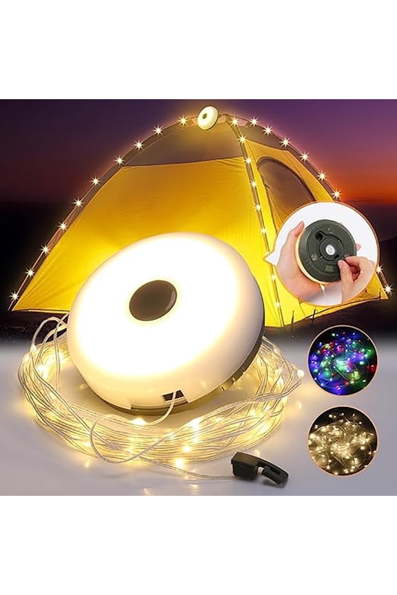 2 in 1 Camping String Light, 32.8ft Outdoor Camping Light with RGB & Warm Lighting Color, Rechargeable Outdoor Camping String Light with Flashlight for Tent Camping Hiking Mountaining Picnic