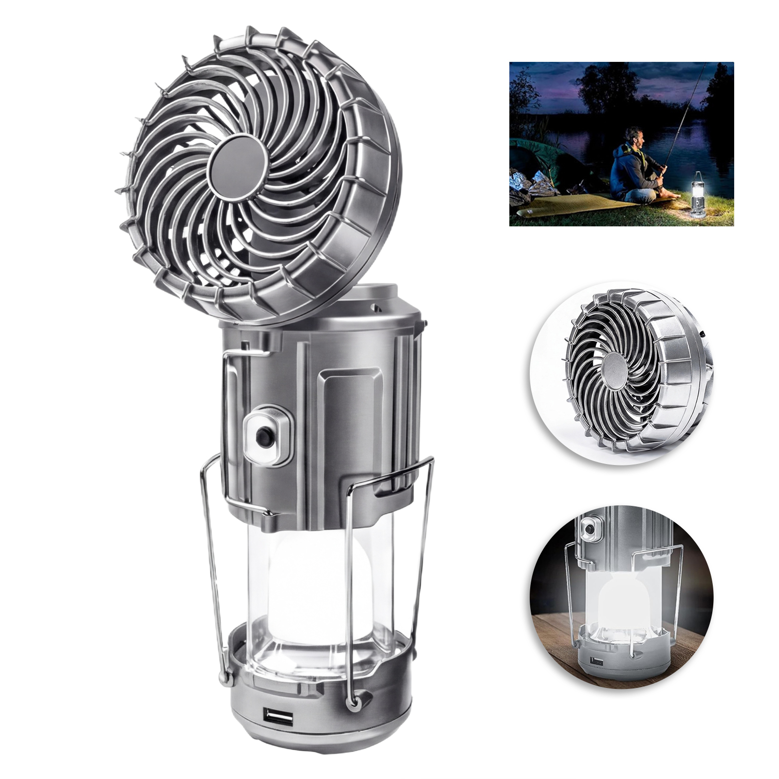 Eyotto 2 in 1 Solar Camping Fan Light, 1500mAh Adjustable Outdoor LED Camping Light, Solar Camping Lantern Portable Rechargeable Fan Light