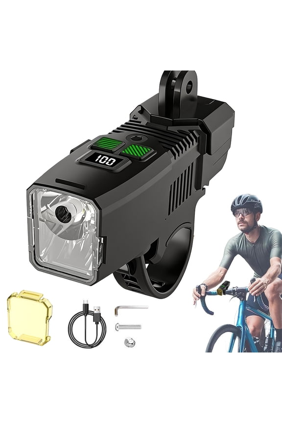 2000mAh Bike Light with Digital Display, Auto Adjustble Sensoring Bicycle Headlight, Rechargeable Bike Light with Cover for Rainy Foggy Day