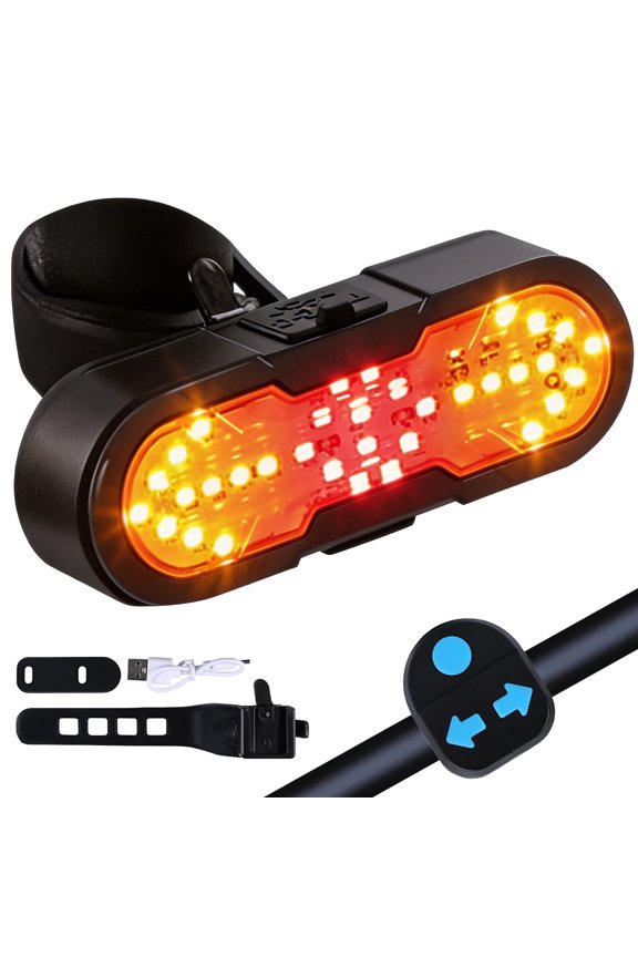 30 LED Bike Tail Light, 1200mAh Rechargeable Turning Signal Light with Remote, Bicycle LED Tail Lighting with Strap, Wireless Bike Light