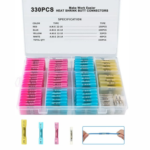 Eyotto 330PCS Heat Shrink Bullet Connectors Butt Splice Wire Connectors Kit, Tinned Copper Insulated Connectors