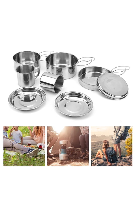 8pcs Backpacking Camping Cookware, Picnic Camping Cook Kit with Pot and Pan Set