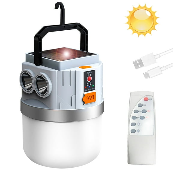 Eyotto Camping Solar Light with 2 Flashlights, 3000mAh Solar Camping Lantern with Hook, 4 Lighting Modes Outdoor Flashlight with Romote Control for Camping Hiking Picnic Tent Light