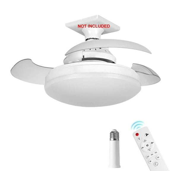 Eyotto Fan Light with Remote, Ceiling Fans with Light, Dimmable Socket Fan Ceiling Fan with Light for Living Room Garage Bathroom Bedroom Kitchen, White Round Lamp