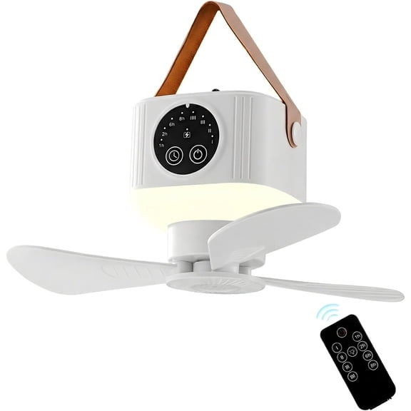 Eyotto Camping Fan Light, 7200mAh Rechargeable Camping Lantern with 3 Blades Fan, Portable Remote Tent Hanging Fan with Digital Display for Tent Camping Hiking Picnic Hiking Fishing