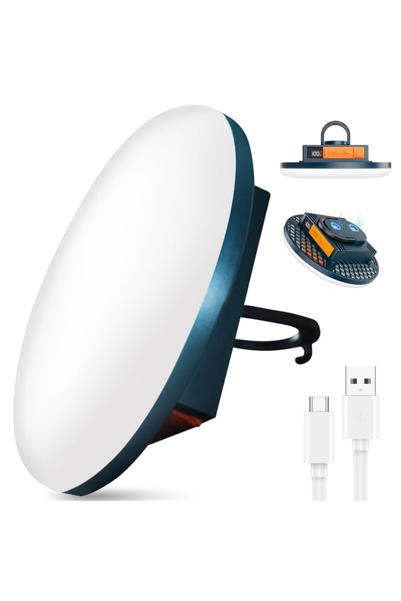 Rechargeable Camping Lantern with Magnetic Hook, 7200mAh Round LED Camping Light with Digital Display, Waterproof Outdoor Camping Lantern with 4 Modes