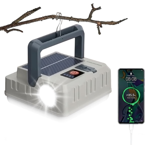 Eyotto Solar Camping Lantern, Rechargeable 2000mAh Solar Camping Light with Flashlight, Camping Tent Flashlight Lamp with Hook for Outdoor Activities Hiking Climbing Fishing