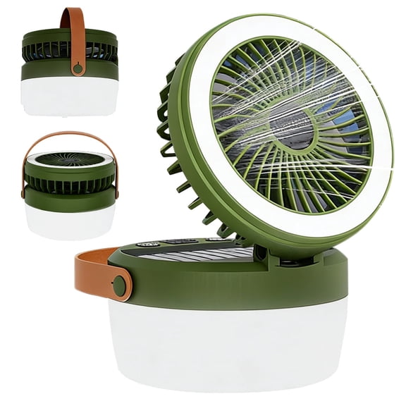 Eyotto Solar Camping Light with Fan, 3000mAh Rechargeable Solar Fan Light, Adjustable Solar Camping Lantern Fan with 3 Speeds for Outdoor Activities