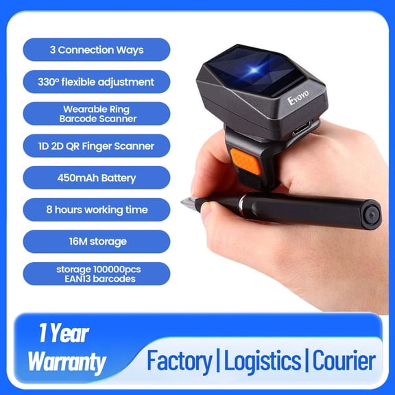 Eyoyo Mini Finger QR Code Barcode Scanner Wireless Bluetooth 2D Wearable Ring Reader for PC Phone