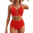 thumbnail image 1 of Eytino Bathing Suit for Women High Waisted Bikini Sets V Neck Cutout Tummy Control Swimsuits Two Piece Swim Suits Textured Ruched Bathing Suits Swimwear Red S-2XL, 1 of 8