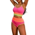 thumbnail image 1 of Eytino Bathing Suits for Women 2 Piece Swimsuit Color Block High Waisted Bikini Set 2025 Summer Beach Scrunch Ribbed Bathing Suit Swimwear Rose Colorblock S, 1 of 11