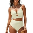 thumbnail image 1 of Eytino Bathing Suits for Women High Waisted Bikini Sets Tummy Control Cutout Swimming Suits Textured Ruched Two Piece V Neck Summer Beach Swim Suits Swimwear Beige S-2XL, 1 of 12