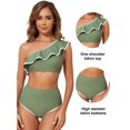 thumbnail image 1 of Eytino Bathing Suits for Women One Shoulder High Waisted Bikini Swimsuit Color Block Trim Ruffle Hem Swimsuits 2025 Summer Beach Swimwear Grass Green L, 1 of 7