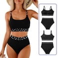 thumbnail image 1 of Eytino Bathing Suits for Women High Waisted Textured Bikini Set Floral Print Scoop Neck Swimsuit Black S, 1 of 6