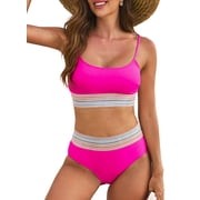 Eytino Bikinis for Women 2 Piece Swimsuit High Waisted Bathing Suits Summer Beach Swimwear Sexy Bikini Set Pink S